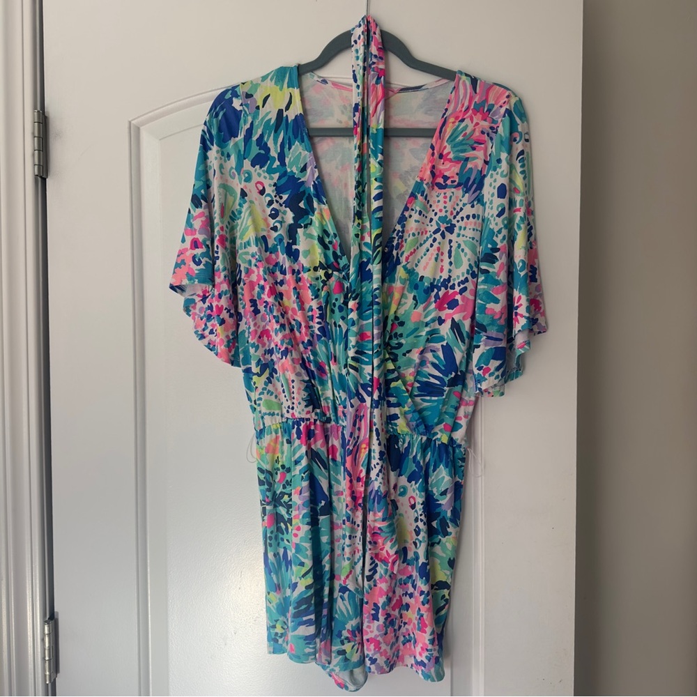 NWOT Lilly Pulitzer Romper Blue Madilyn Multi Dive Tie Dye Size Small